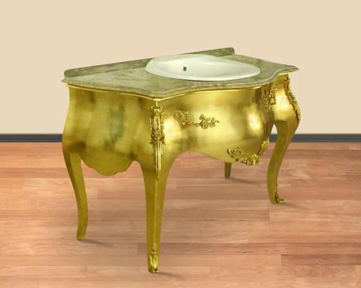 Casa Padrino Luxus Barock Waschtisch Gold mit cremefarbener Marmorplatte - Luxus Barock Badezimmermöbel 124 x 54 x 92 cm