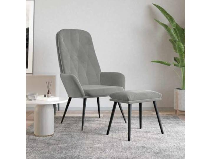 NLQMSU Relaxsessel, Velours, Hellgrau, mit Fußstütze Robuster Metallrahmen, dekoratives Design, weiche Samt-Haptik, für Wohnzimmer oder Schlafzimmer