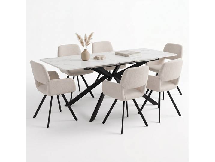 ESSTISCH-SET 1+6 ausziehbarer tisch mit 6 esszimmerstuhl