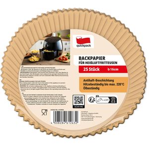 Quickpack Backpapier für Heißluftfritteusen, Ø 16cm, braun, Antihaft-Beschichtung, 25 Stück