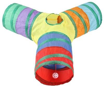 Uplifted Goods Cat Play Tunnel Three Way Foldable Indoor Toy multicolor 9.84x12.59in