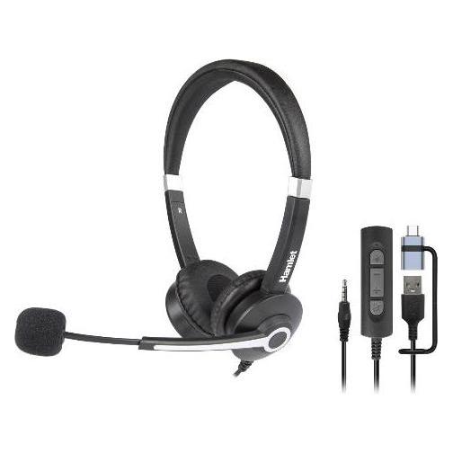 Hamlet HHEADM-UJX RENOVA CUFFIA BI-AURALE CON MIC. USB-A + USB-C + JACK 3.5mm + TELECOMANDO (HHE (Kabelgebunden, USB-A, USB-C) (HHEADM-UJX)