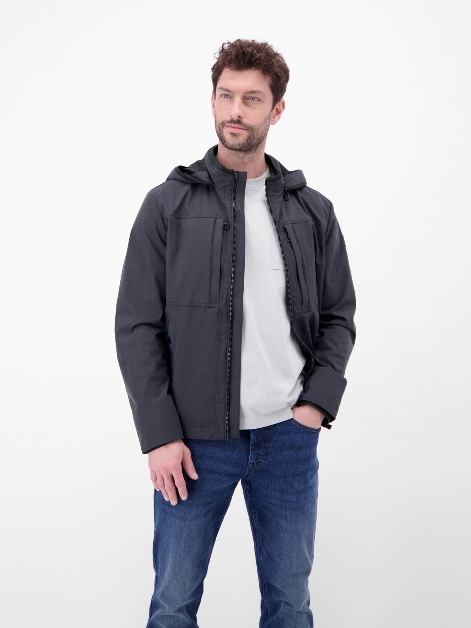 Outdoorjacke LERROS "Leichte Funktionsjacke mit abnehmbarer Kapuze", Herren, Gr. S, schwarz (blau night), 100% Polyester, Jacken Outdoorjacke