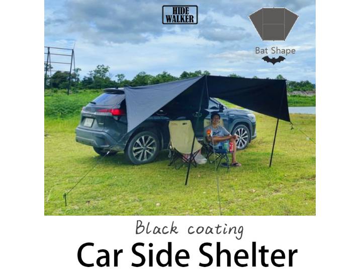 Auvent latéral de voiture en forme de chauve-souris, bâche noire enduite 2x3, abri de camping extérieur imperméable pour SUV et fourgonnette