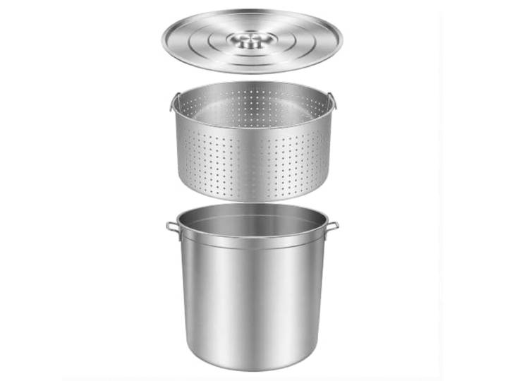 50L Suppentopf Edelstahl, 51.5 x 51.5x 50CM Edelstahl-Suppentopf mit Deckel und Korb, Gastronomie Kochtopf für Herdarten & große Küchen
