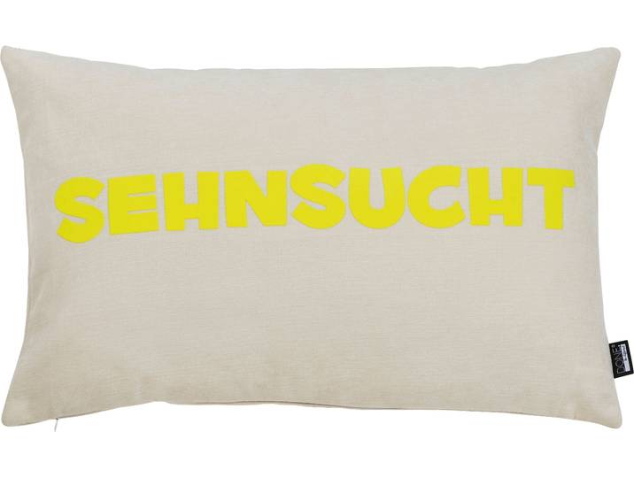 Dekokissen DONE. SEHNSUCHT , beige (beige, neon gelb, schriftzug), B:40cm L:60cm, Polyester, Dekokissen_Sitzkissen_Kissenhüllen, Dekokissen, Extra weiche Haptik