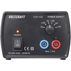 Voltcraft CSP-120 Labornetzgerät, einstellbar 3 V, 4.5 V, 6 V, 7.5 V, 9 V, 12 V, Labornetzgerät, Schwarz