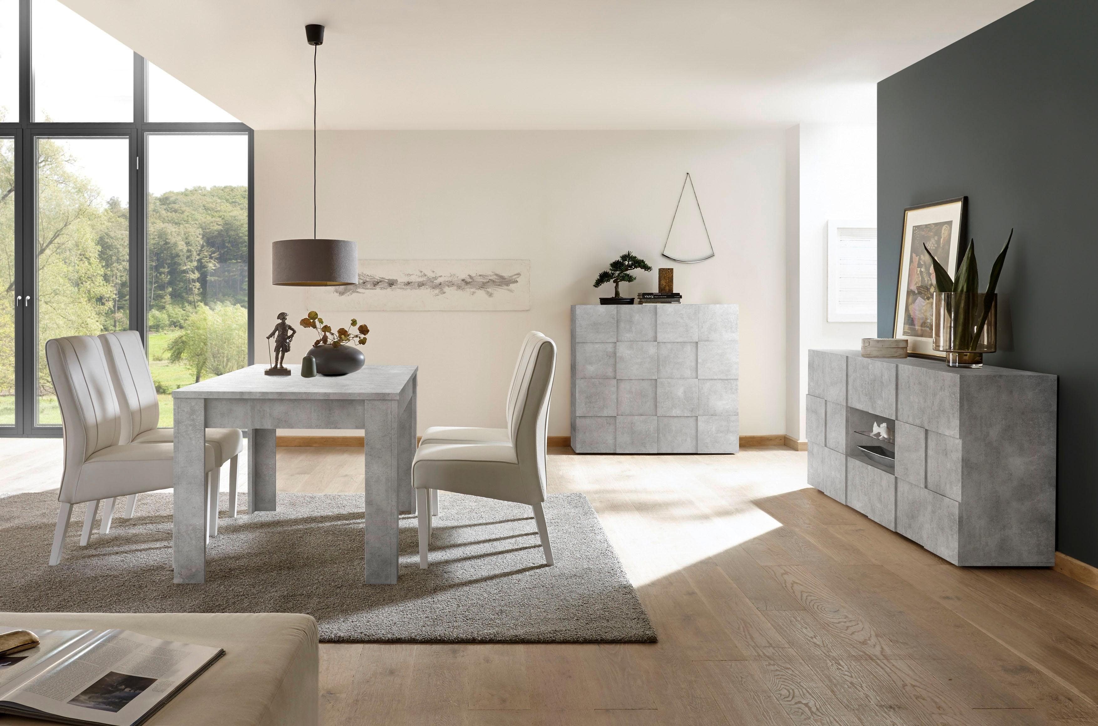 Sideboard HOME AFFAIRE "Dama Breite 181, Kommode 2 Türen u. 2 Schubkästen, Anrichte", grau (beton, optik), Sideboards, Sideboard, Front in 3D-Optik, viel Stauraum, verschiedene Farben beton, optik Einheitsgröße