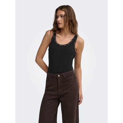 Body ONLY "ONLVINI S/L LACE BODYSUIT RS JRS", Damen, Gr. L, N-Gr, schwarz, Jersey, Obermaterial: 94% Baumwolle, 6% Elasthan, unifarben, Rundhals, Bodys Body, Baumwollmischung, Spitze