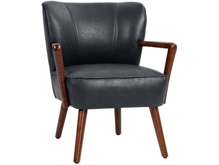 ELVORIN Fauteuil lounge avec accoudoirs 67 x 77 x 80 cm simili cuir noir