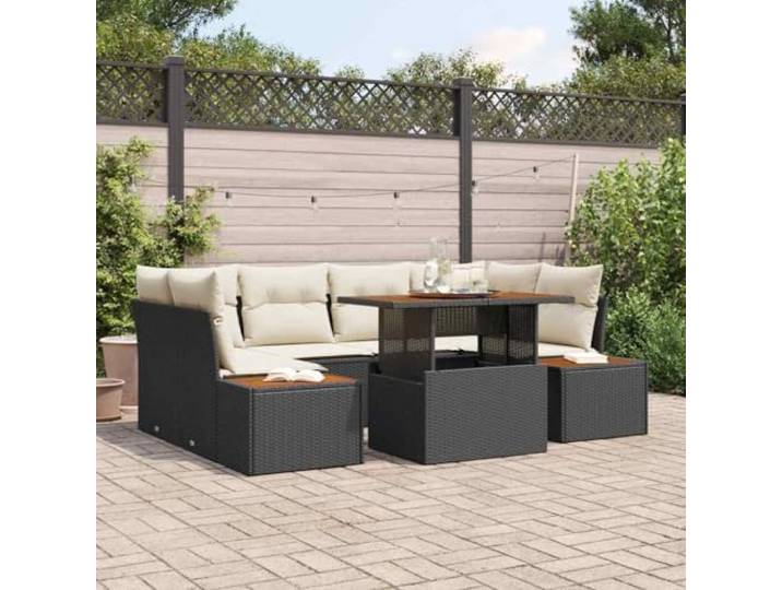 Polyrattan Essecke mit Speichermöglichkeit für 6 Personen Terrassenmöbel 7 Garten-Sofa-Set mit Speicher 7 pcs Schwarz Poly Rattan Sitzgruppe Outdoor Lounge Esstisch 6 Personen wasserdicht mit Auflagen