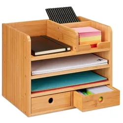 Relaxdays Schreibtisch-Organizer mit 2 Schubladen Hellbraun