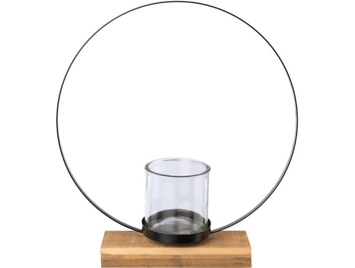 Teelichthalter CREATIV DECO, schwarz, B:35cm H:39cm T:8cm, Metall, Kerzenhalter, Teelichthalter, auf edlem Holzfuss, Höhe ca. 39 cm