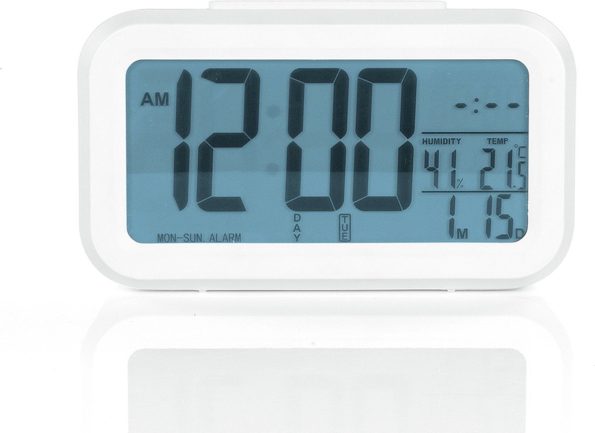 Constant Multifunctionele digitale wekker wit met licht, snooze, thermometer en kalender