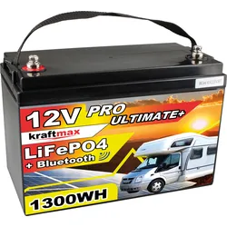 KRAFTMAX 146456 - Lithium-Akku, LiFePO4, 12,8 V, 100 Ah, BT BMS