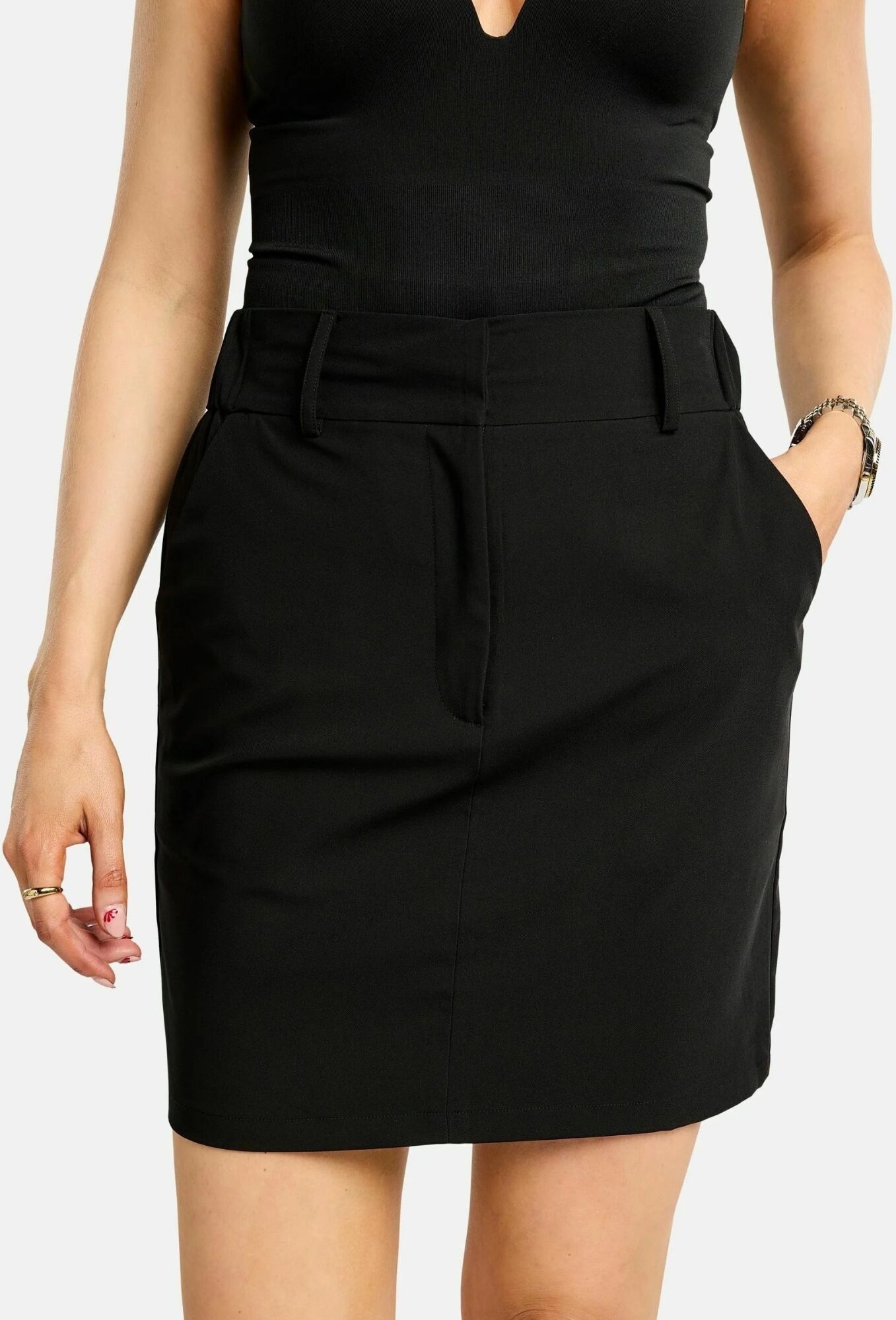 Midirock LIBERTÉ ESSENTIEL "Liberté Essentiel Skirt FREDE", Damen, Gr. XXL, schwarz, Obermaterial: 92% Polyester, 8% Elasthan, Röcke