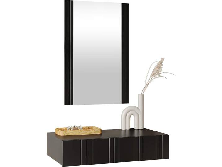 MIRJAN24 Schminktisch Isla 2er-Set, Hängeschrank, Spiegel (Farbe: Schwarz)