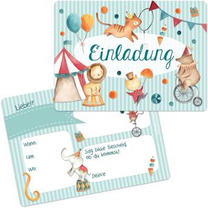 Papierdrachen Einladungskarten Zirkus, für Kindergeburtstage, 105 x 148 mm (A6), Postkarten, 12 Stück