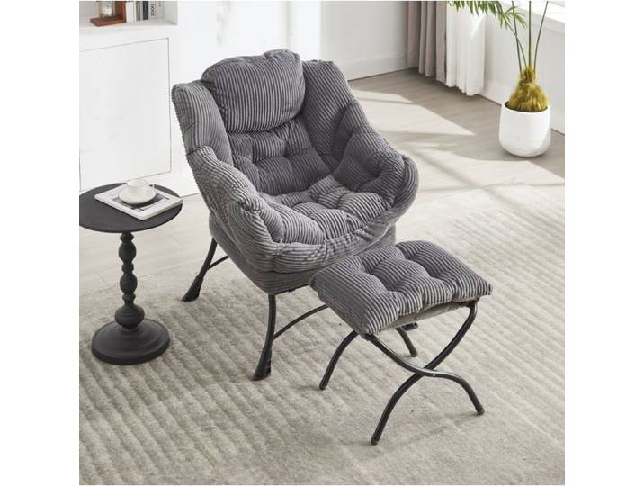MEULVA Fauteuil lounge avec repose-pieds accoudoirs et poche latérale rembourrage coton PP gris