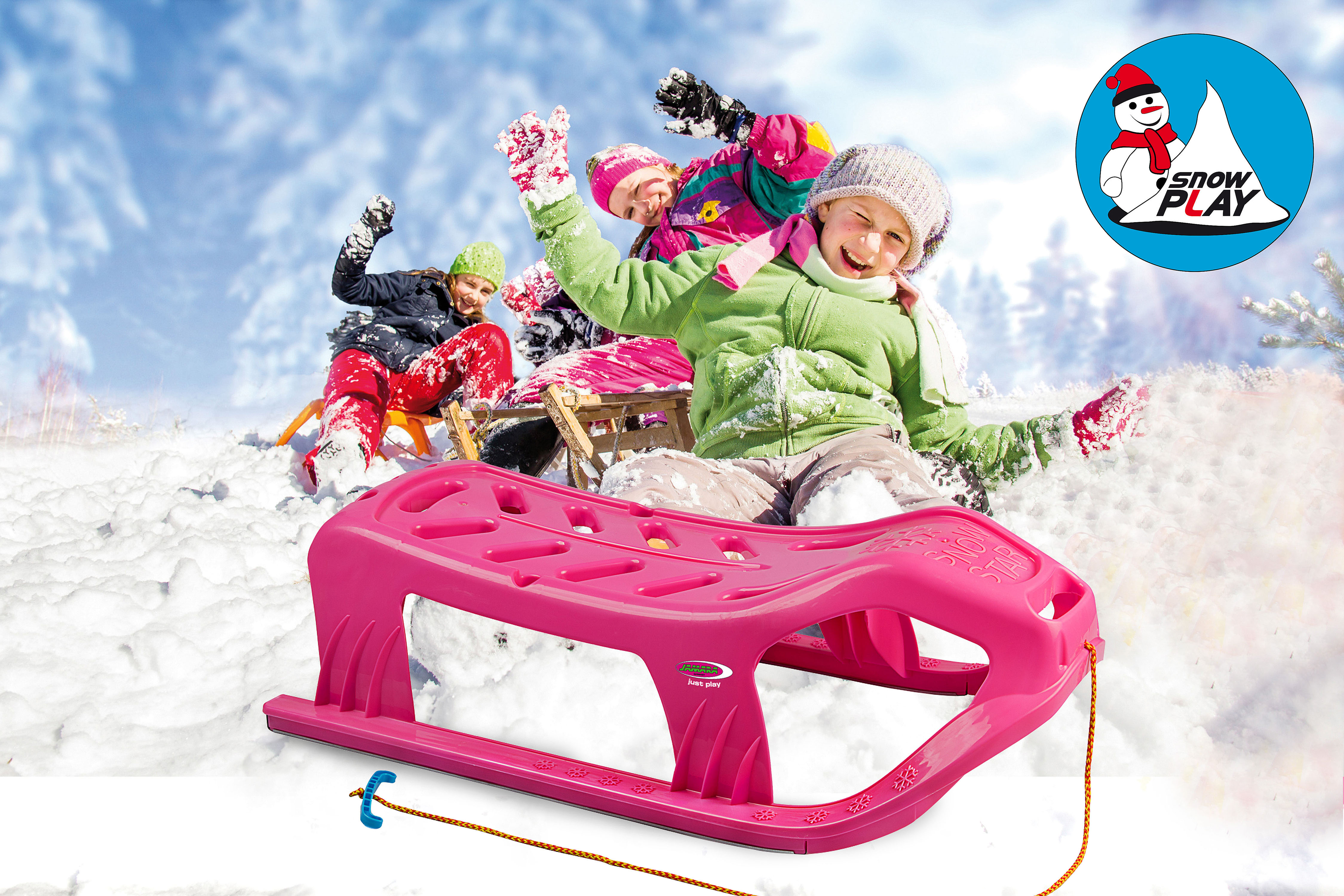 Schlitten JAMARA "Snow Play Schlitten Snow-Star 90 cm", pink, Schlitten, KinderB:46cm H:29cm L:90cm, Kunststoff, Schlitten, Made in Europe, B:46cm H:29cm L:90cm