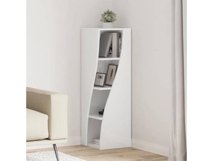 Eckschrank 32x32x102cm Holzwerkstoff Hochglanz Weiß Möbel Wohnzimmer Stauraum für Bücher Deko, platzsparendes Eckregal, moderne Optik, einfache Montage, stabile Aufbewahrungslösung