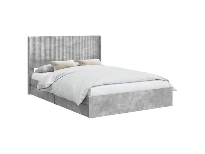 PUGYNBK Bettgestell mit Stauraum und Kopfteil, Betongrau Robustes Holz, Unterbettfächer, modernes Design, Reinigung mit feuchtem Tuch