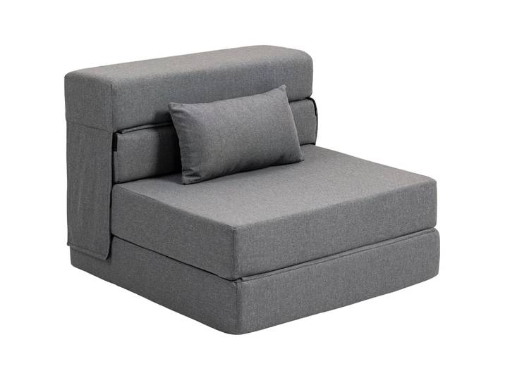 Fauteuil convertible 1 place pliant coussin tissu aspect lin gris