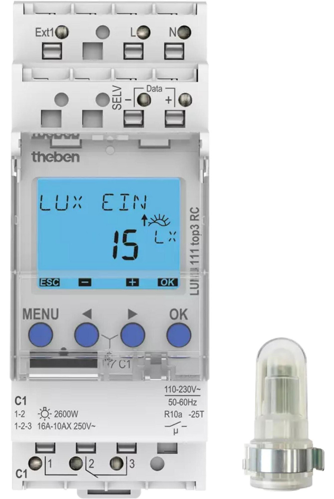 Theben THE LUNA 111 top3 Schemerschakelaar met geïntegreerde lichtsensor opbouwmodel