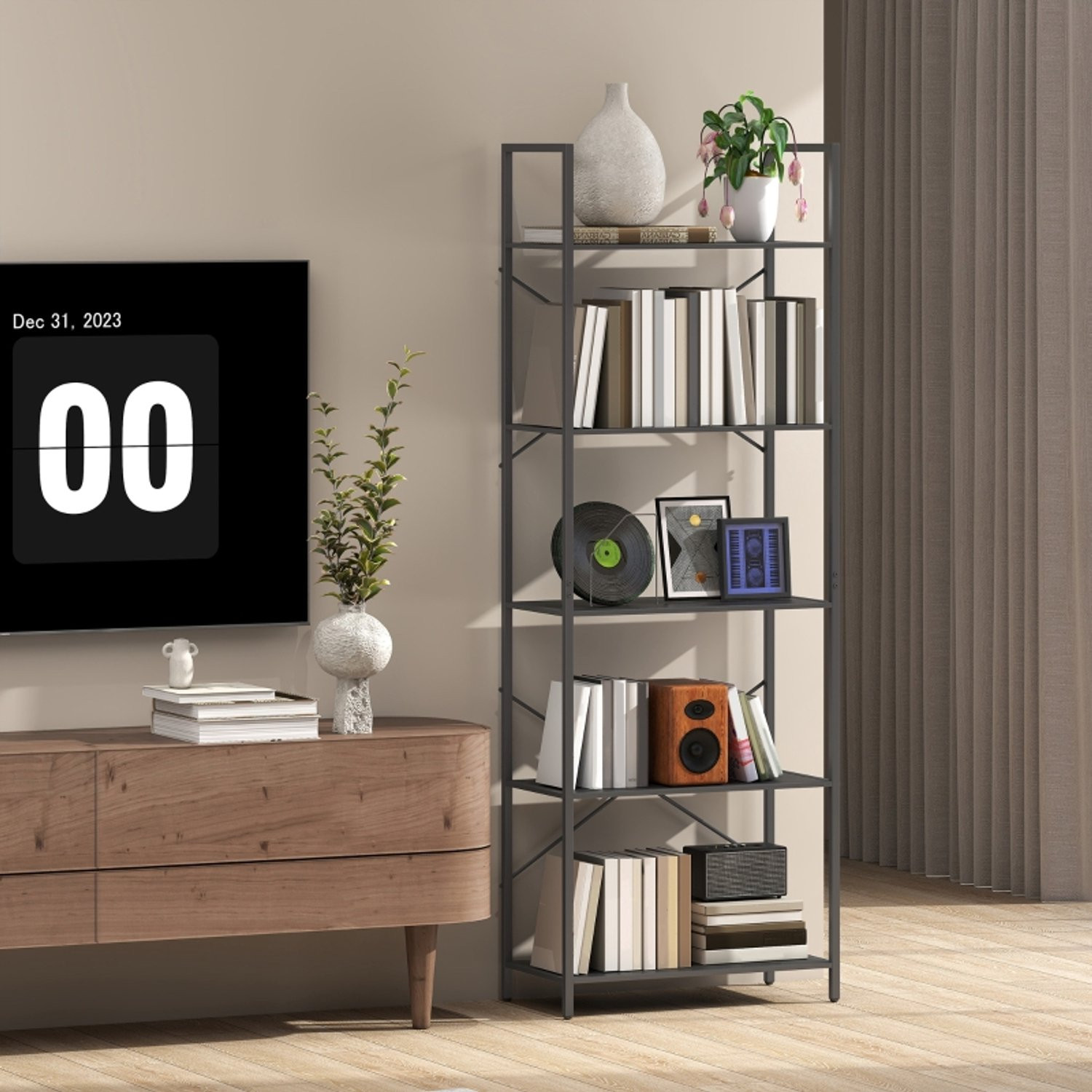 CHICFURN Boekenkast met 5 etages - Open staand rek - Zwart