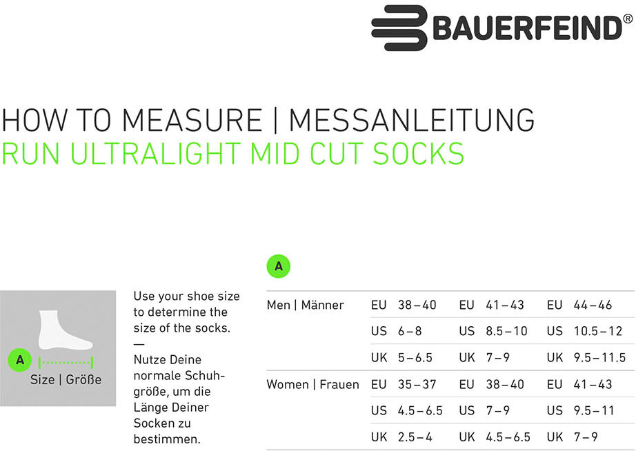 Sportsocken BAUERFEIND "Run Ultralight Mid Cut Socks", Herren, Gr. 41-43, schwarz, Obermaterial: 57% Baumwolle, 41% Polyester, 2% Elasthan, Socken Sportsocken, ultradünnes, atmungsaktives Gestrick schwarz 41-43