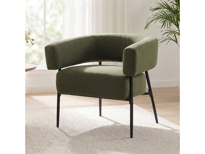 HOMCOM Fauteuil Salon Tissu Lin Vert Large Profond Dossier Courbe