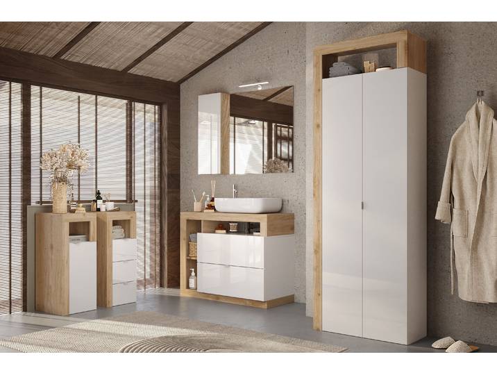 Meuble bas Hamburg avec tiroirs 35cm Beige/Imitation chêne
