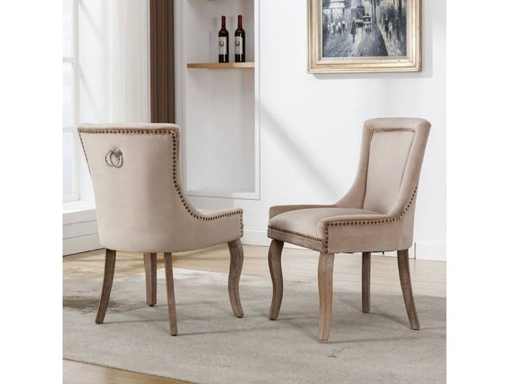 Chaise de salle à manger - OEM - Velours beige - 2 pièces - Cadre en bois massif - Rembourrée