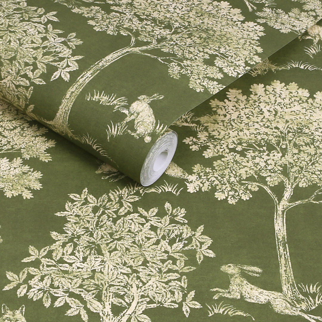 Joules Fox And Hare Olive Green Wallpaper Green 1,000cm L