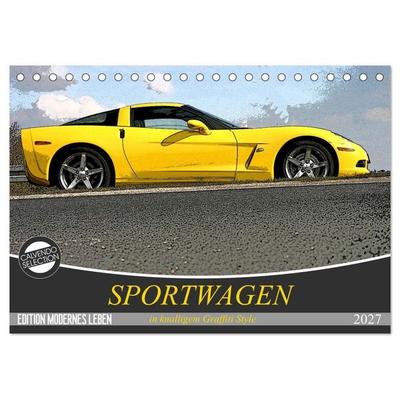 Sportwagen in knalligem Graffiti Style (Tischkalender 2027 DIN A5 quer), CALVENDO Monatskalender