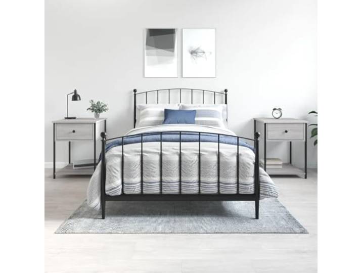 HEFZGDB Nachttische 2 Stück Grau Sonoma 44x45x58 cm Holzwerkstoff mit Metallgestell und verstellbaren Beinen für Stauraum und Stabilität