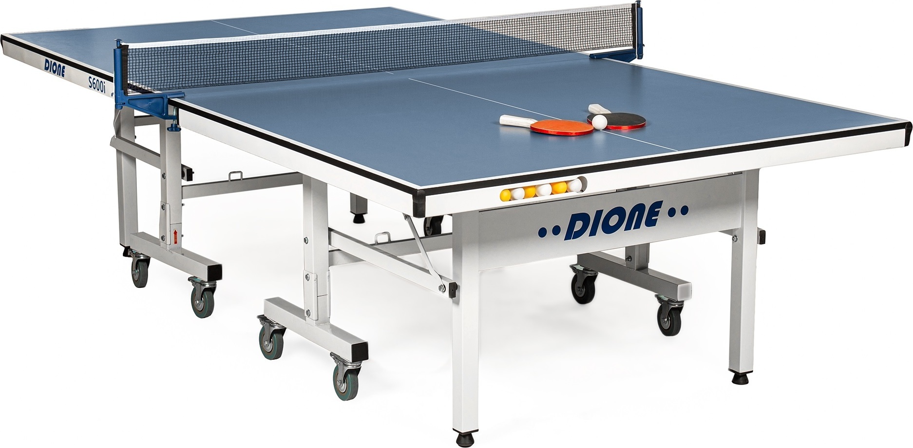 Dione Tischtennisplatte School Sport 600 kompakt Indoor Blau TT-Platte rollbarer und klappbar Tischtennistisch - Vormontiert - 95KG