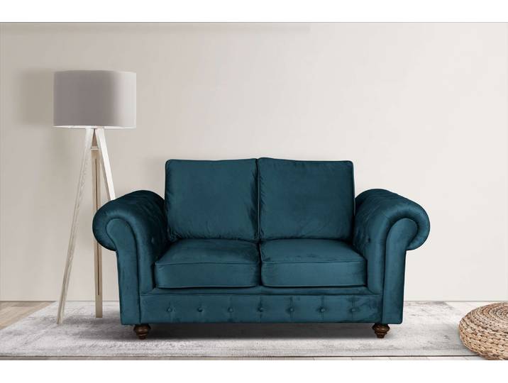 2-Sitzer, Dunkelblau, 170x93 cm, 100% Polyester, Knopfheftung, Klassisch, Home-affaire