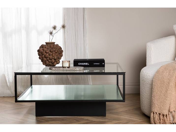 Couchtisch Lanera - mit Glasflächen und Stahlkorpus - Schwarz 90x90 cm - Luxusbetten24