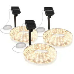 BEARWARE 3x LED-Lichterkette, Solar 10m warmweiß, Innen & Außen, Solarpanel mit Akku, 100 Leds, IP44