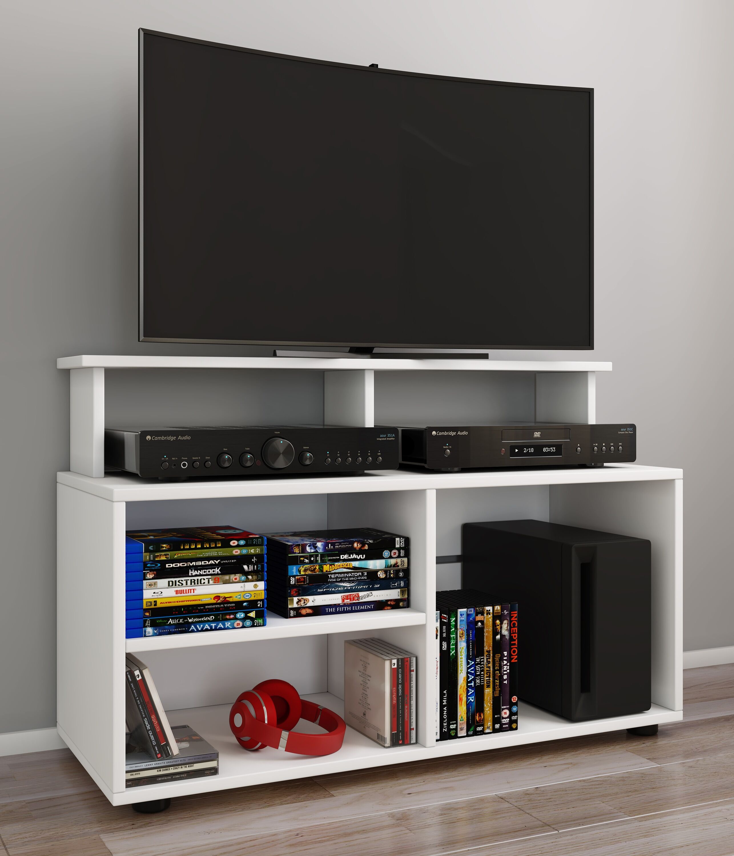 Wohnzimmertisch VCM "TV Lowboard Fernsehschrank Konsole Balansia", weiß, B:90cm T:36cm, Regale, Wohnzimmertisch