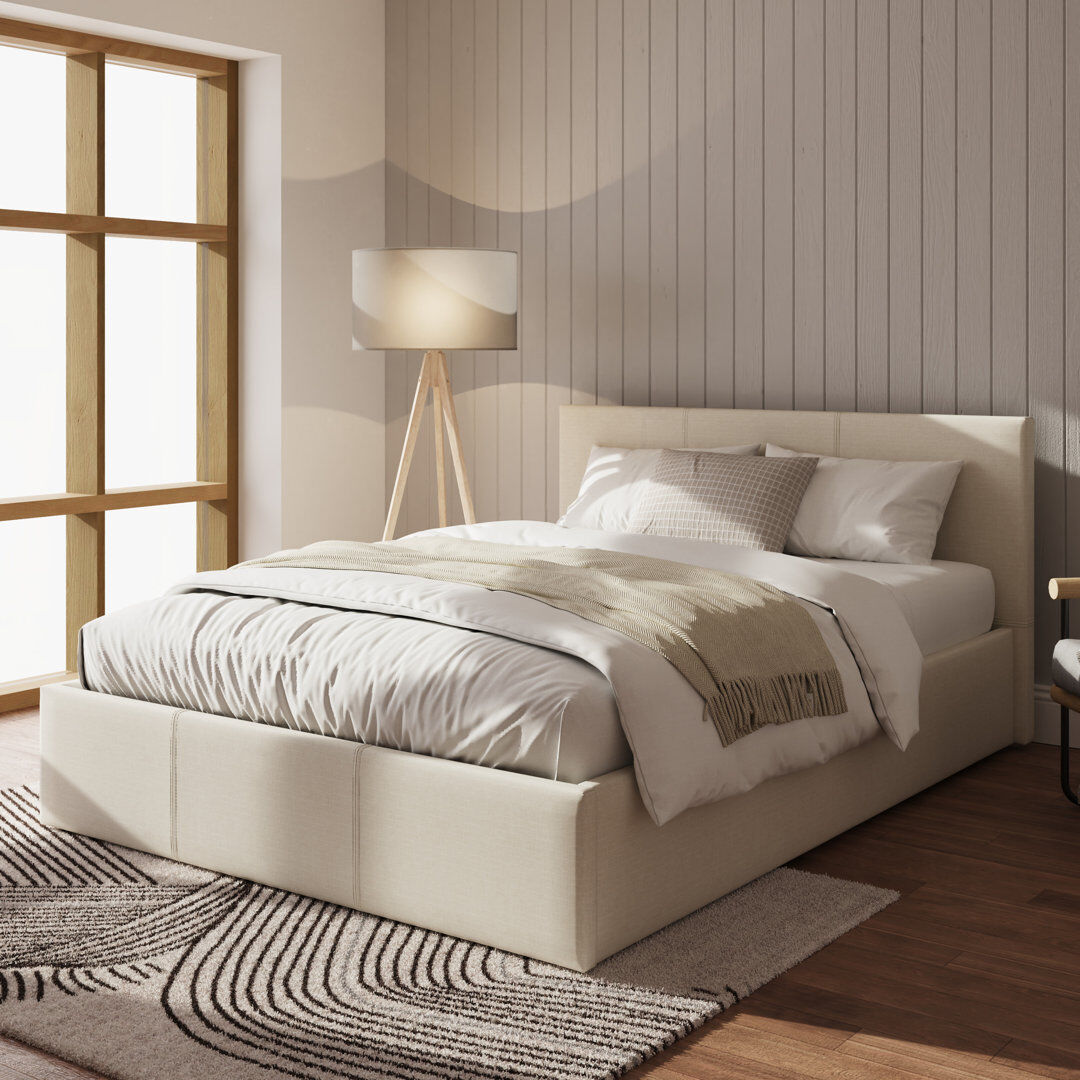 17 Stories Lindenfield Upholstered Ottoman Bed Beige Double (4'6)