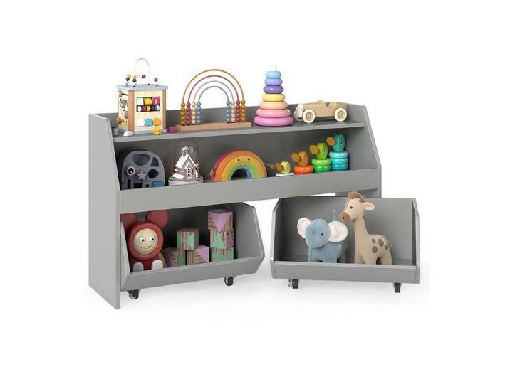 COSTWAY Kinderregal Spielzeugregal mit 2 Schubladen & Rollen, Kinderregal