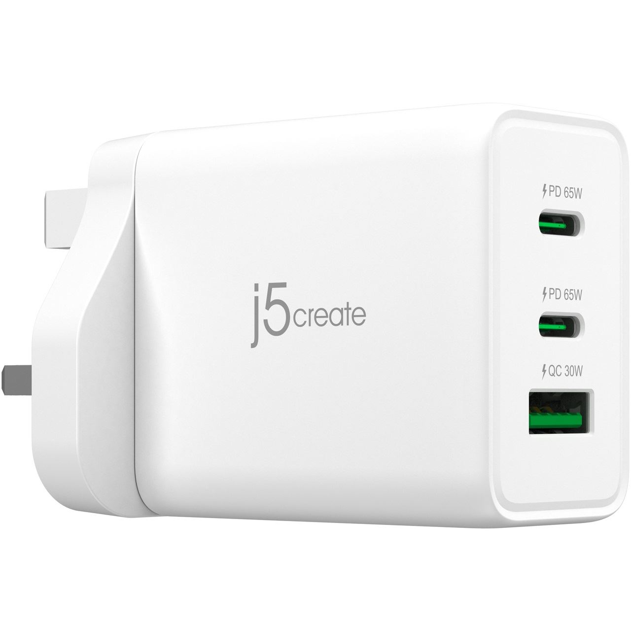 J5CREATE 65W GAN USB-C 3-PORT CHARGER UK WHITE