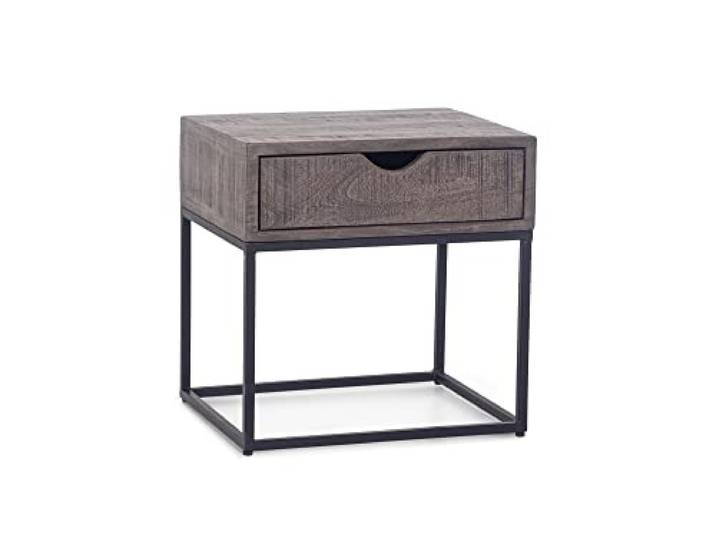 möbelando Nachttisch Samuel aus Massivholz Akazie in grau mit Einer Schublade. Abmessungen (BxHxT) 45x45x35 cm