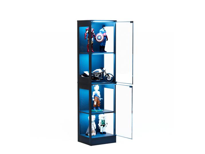 Okwish Vitrine 35/40/165 cm akazienfarben aus ABS mit LED und Sensortechnik, Naturfarben, Kunststoff, 40x165x35 cm, Esszimmer, Vitrinen, Vitrinenschränke