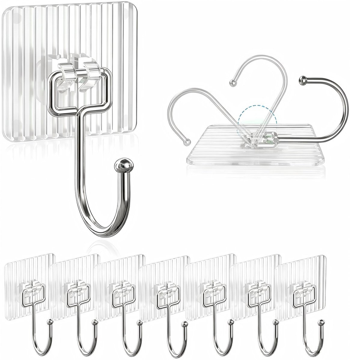 Set van 8 zelfklevende haakjes voor badkamer en keuken, transparant, 6 x 6 cm