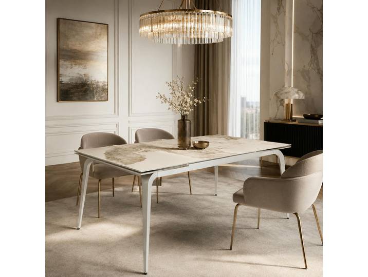 Table Extensible Céramique Effet Marbre Contrasté 140-220 Cm Lora
