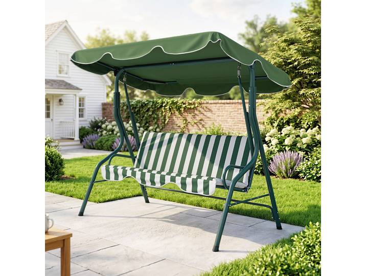 Outsunny Balancelle 3P Toit Réglable Vert Blanc