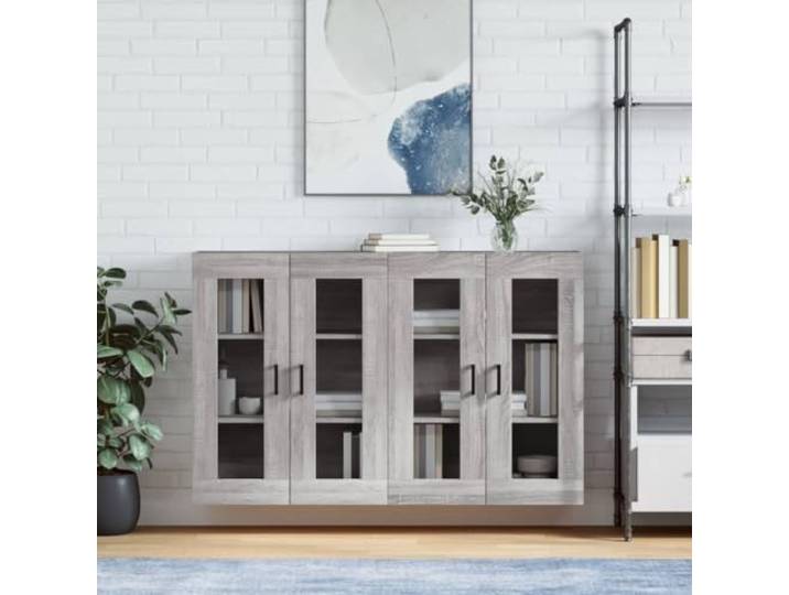 HEFZGDB Wandschränke 2 STK. Grau Sonoma Holzwerkstoff mit Glastüren, praktische Aufbewahrungslösung als Sideboard-Aufsatz, Hängeschrank für zusätzlichen Stauraum, dekorative Wandschränke